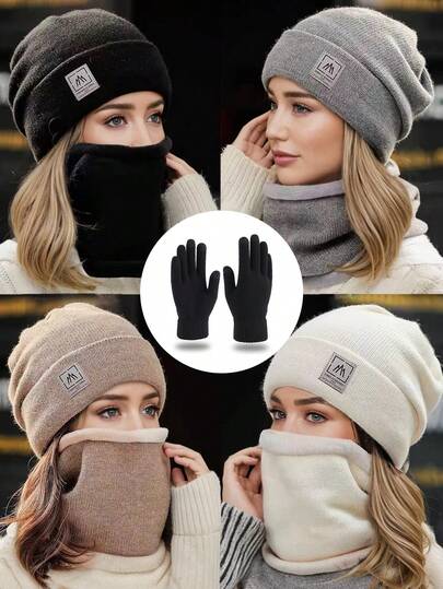 3pcs Winter Warm Set Including Knit Hat, Scarf, Gloves, Suitable For Men And Women, Suitable For Daily Outdoor Activities, Holiday Gifts, Autumn/Winter Set Valentines Gift