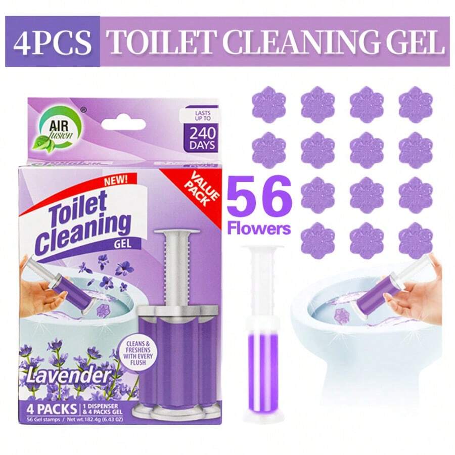 56 Count Fresh Flower Gel Stamp Toilet Cleaner, Air Freshener, Fresh Bathroom Toilet Cleaning Gel Stamp, Helps Keep Toilet Clean, Prevents Scale And Toilet Ring, 6 Fragrance Options, Includes 1 Dispenser And 4 Gels - Lavender -56 Pcs - 查看 1