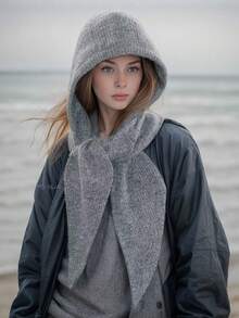 1 件女士纯色拉法帽，厚实保暖护耳冬帽，休闲优雅复古街头时尚百搭无檐便帽围巾套装，适合户外、滑雪、骑行、旅行、派对、日常使用