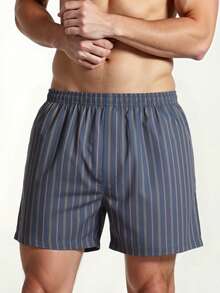 4pcs/Set Men's Striped Print Airy Casual Shorts, Breathable Elastic Waist Loungewear Pajama Shorts, Multi-Color Combination