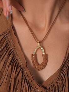 1Pc Vintage Simple Geometry Pendant Necklace Set,Women Jewelry For Daily Wear,Autumn&Winter Accessory,Sweater Decoration