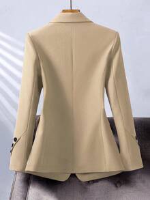 Women's Elegant Lightweight One Button Blazer - Camel - View 2
