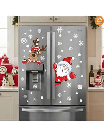 1/2 piezas Pegatinas decorativas de elementos navideños con dibujos adorables de renos y Papá Noel, autoadhesivas de PVC, adecuadas para decorar la sala de estar, dormitorio, cocina, baño, paredes, ventanas, refrigerador, para crear un ambiente navideño, de 12.79 * 9.33 pulgadas para decoración de pared y hogar en Navidad