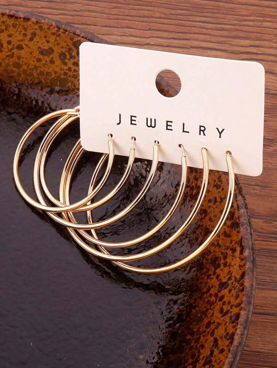 3pairs Minimalist Hoop Earrings - Yellow Gold - View 1