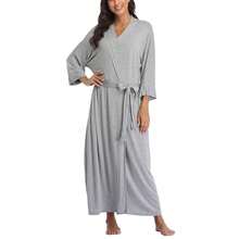 Women's Kimono Robes Soft Long Knit Bathrobe Lightweight Cotton Sleepwear Casual Loungewear Dressing Gown{"Size_name":"X-Large","Color_name":"LightGrey"} - 淺灰色 - 查看 4