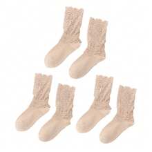 1 par de calcetines hasta la mitad de la pantorrilla de unicolor con bordado de flores y diseño calado para mujer - Negro - Ver 21