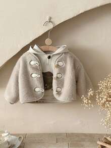 6个月至3岁女婴冬季人造毛皮保暖长袖外套 - 卡其色 - 查看 8