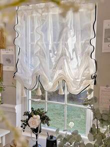 1 件法式复古风格奶油色薄纱窗帘，日式升降系带厨房隔断帘，装饰性半帘 - 彩色 - 查看 8