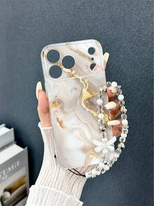 1个大理石纹彩绘加厚防震透明手机壳，配手工串珠手链，兼容 17 Pro/17 Air/17/17 Pro Max/16/11/16 Pro/16 Plus/16 Pro Max/16 e/15 Pro Max/13/14/12/XS/XR/7G/8P，Galaxy S25/S25 Plus/S25 Ultra/A16/A36/A26/A56/A50/A12