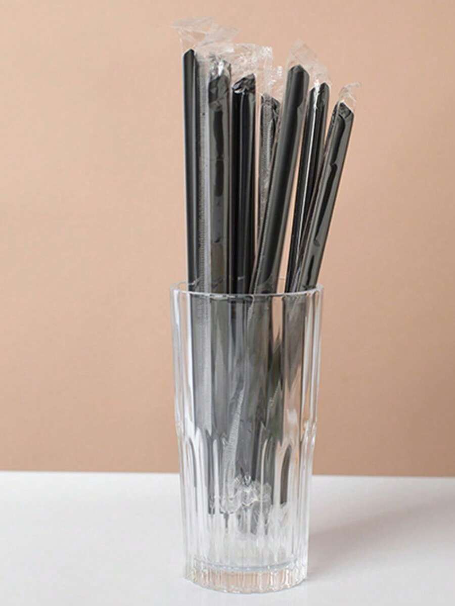 50 Pcs 7.5" Black Individually Wrapped Straws 6 Mm Plastic Drinking Straws Straws Disposable For Party Restaurant Home Milkshakes Coffee Juice Beverage Smoothie