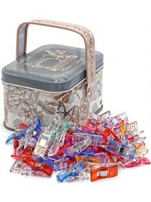 Performore Clips - Paquete de clips de costura multicolores para colchas y manualidades, incluye lata decorativa de mariposa para guardarlos para costura precisa, sujeción de telas y - 1 - Ver 5