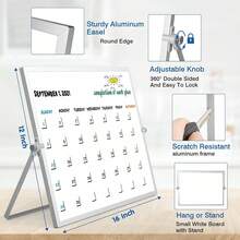 16英寸 x 12英寸双面磁性白板，配有10支马克笔、4个磁铁、1个板擦和支架，适合儿童绘画、备忘录、待办事项清单和学校墙面装饰 - 白色 - 查看 3