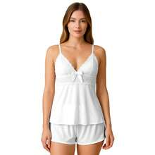 Sexy Doll Shorts Women's Lace Pajamas Without Pads Comfortable - Blanco - Ver 8