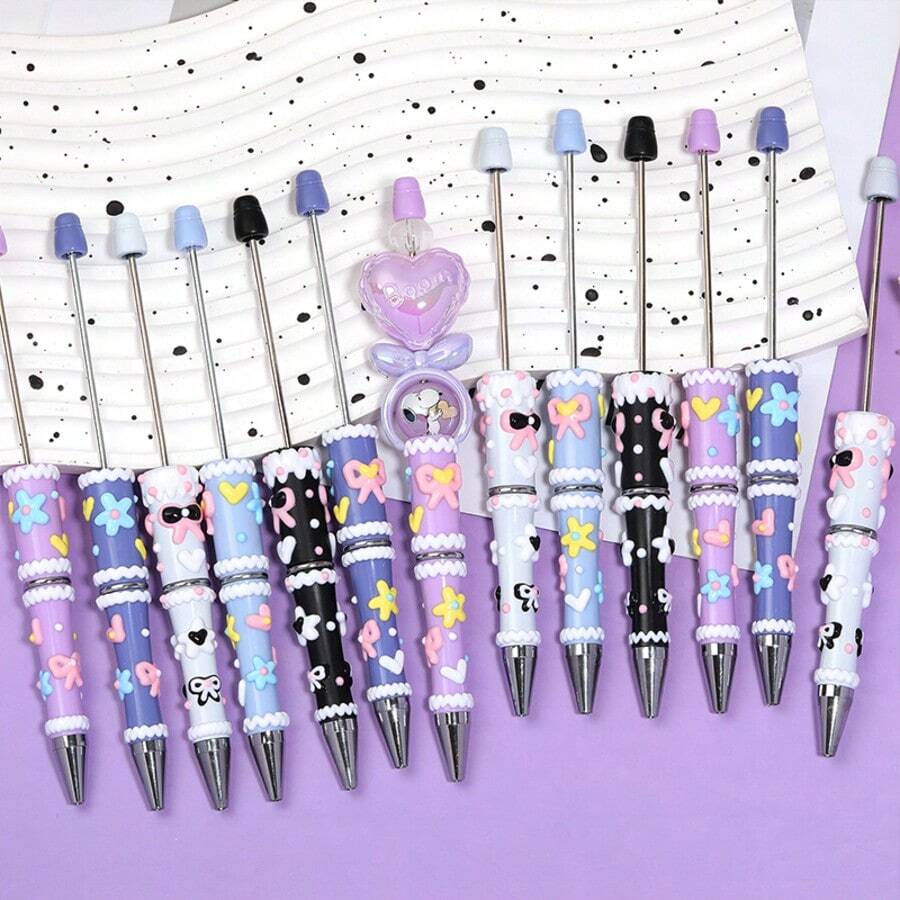 5pcs New Style Cartoon Macaroon Hand-Painted Bow Heart Bead Pen DIY High Value Simple Bead Rotating Cute Bead Pen - Bút hạt vẽ tay - Xem 1