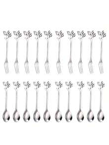 4/12/20 Stück Besteck-Set aus Blatt-förmigen Edelstahl Dessertlöffeln und -Gabeln, kreatives Geschirr für Zuhause, Restaurant, Café, Schulbedarf