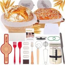 Suministros para hornear pan de masa madre, kit completo de iniciación de masa madre, cesta redonda de 9 pulgadas y ovalada de 10 pulgadas con tarro de iniciación de masa agria, herramientas - 1 - Ver 2