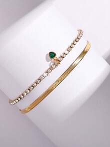 Tkool Bộ 2 vòng tay mặt dây chuyền hình trái tim bằng thép không gỉ, thích hợp cho trang phục thường ngày và ngày lễ - Vàng - Xem 4