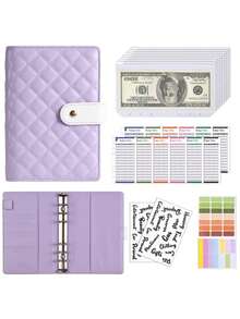 1 set Carpeta de presupuesto de piel sintética A6 para ahorrar dinero, con 12 hojas de presupuesto, organizador financiero portátil para flujo de efectivo, presupuestación y gestión del dinero, libro de presupuesto