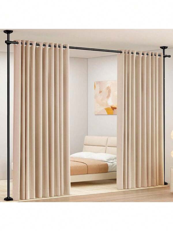  Biombo SUNALLY para separar ambientes, barras de cortina de tensión sin perforaciones, divisor de pared temporal ajustable de 1,2 a 3 m (alto) y 71 a 178 cm (ancho), resistente e independiente.