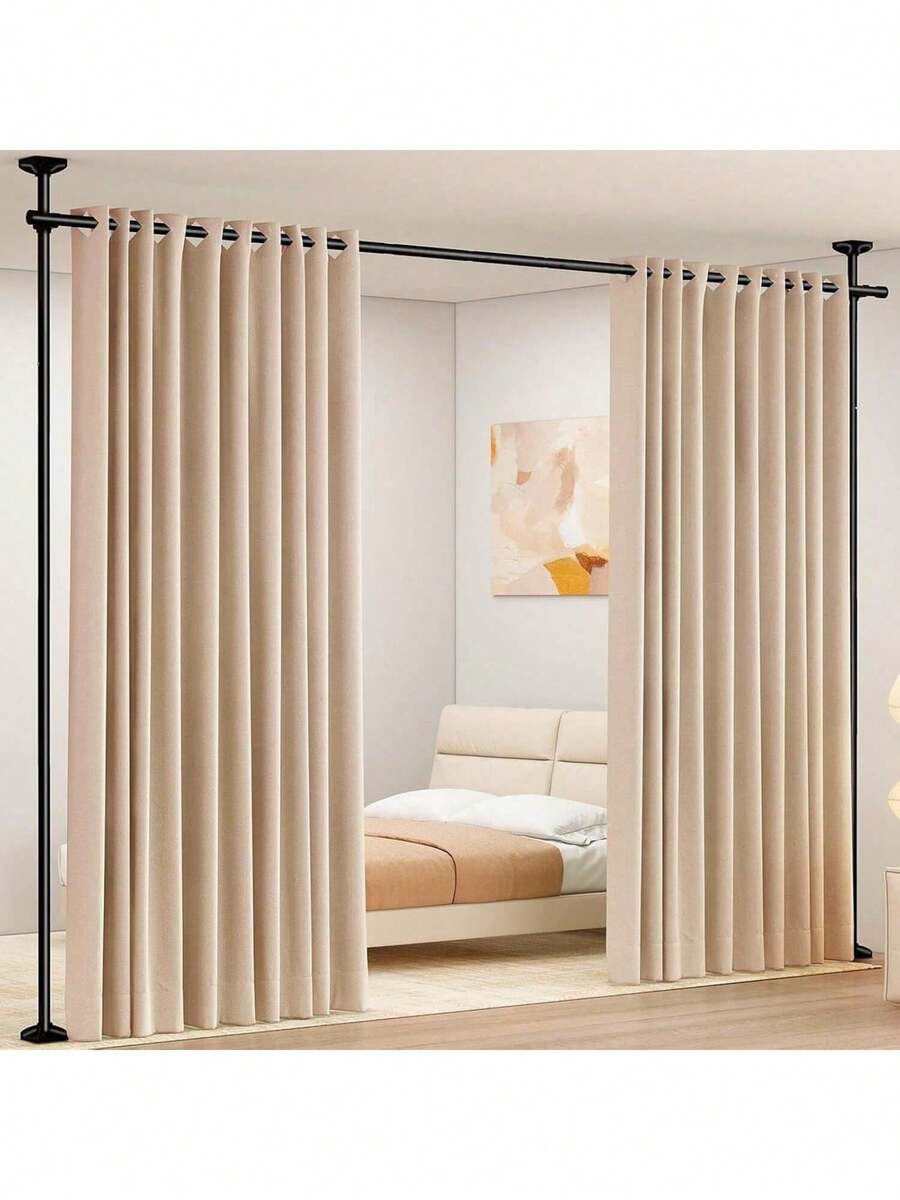 SUNALLY Room Divider For Room Separation, Tension Curtain Rods No Drilling, 4-10ft(H) 28-70inch(W) Adjustable Temporary Privacy Wall Divider, Heavy Duty Freestanding Space Partition Separator - 白色 - 查看 1