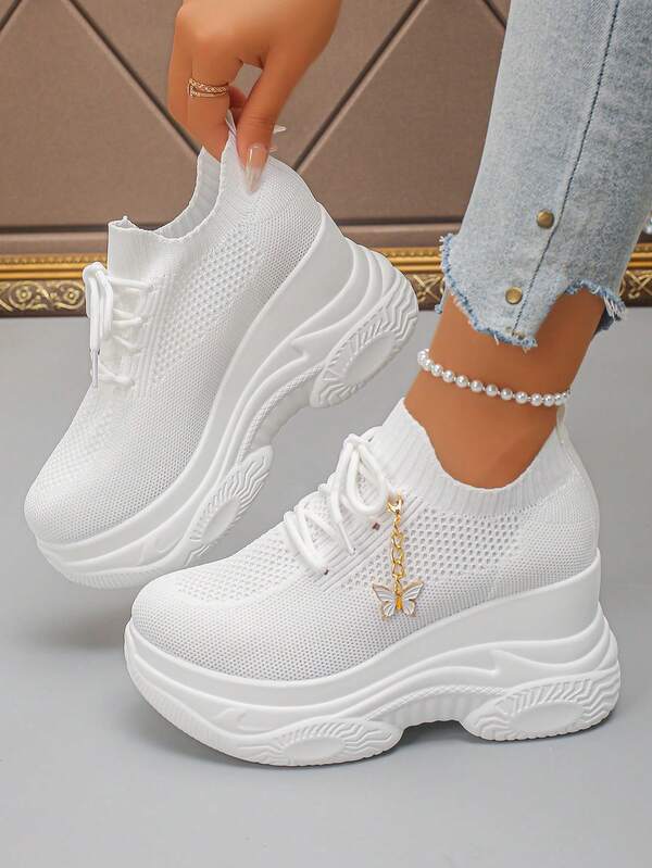 أحذية رياضية منصة مريحة كاجوال من القماش مع ربطة الدانتيل، مزينة بالفراشات، مناسبة للارتداء في الأماكن المفتوحة، لجميع الفصول