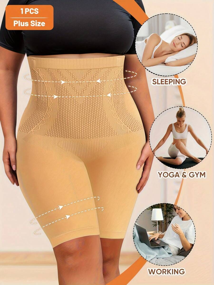 Plus Size High Waist Seamless Tummy Control Shaping Panties For Women XL-5XL Stretchy Comfortable Breathable Butt Lifting Slimming Underwear For Daily Wear And Fitness - Màu be - Xem 1