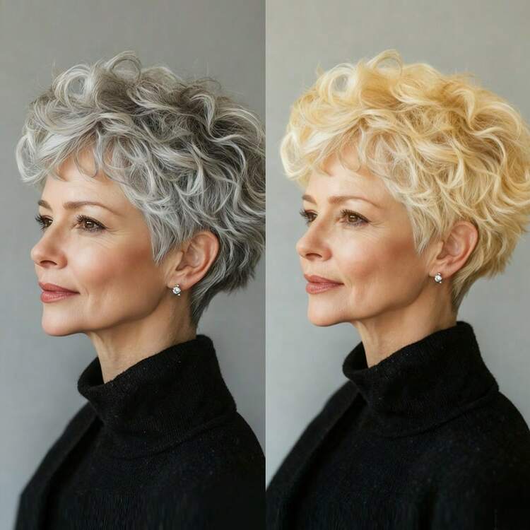 1pc 180% Density Curly Gray- Hair Wig, Brazilian Remy Human Hair, Short Style, No Glue Needed, Machine Wefted, Suitable For Cosplay, Party And Halloween - Multicolor - View 2