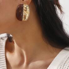 Mydear 1 Pair Elegant Vintage Geometric Alloy & Resin Stud Earrings, Suitable For Women's Daily Wear