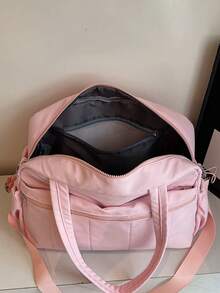 大容量纯色简约尼龙轻便手提行李包，多口袋拉链设计，带干湿分离隔层，适合健身、瑜伽、上学、旅行、度假等场合，可作旅行包、过夜包、耐用旅行收纳包、邮轮必备、度假必备，男女皆宜。