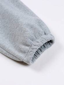 Conjunto de 2 sudaderas y pantalones casuales de talla grande para mujer, sudadera con capucha y pantalones deportivos rosas con estampado de raíz de loto, cómodo. - Gris - Ver 5