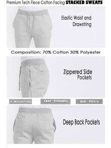 Mens Casual Tech Fleece Solid Stacked Sweat Pants - Grey Black - View 4