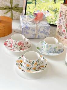 Designer Painting Ceramic Cup & Saucer Set, Vintage Coffee Cup, Unique Gift For Birthday, Water Cup