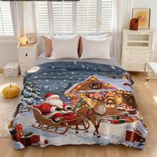 1pc Christmas Santa Claus, Snowman, Reindeer Gift Box Fleece Blanket, Super Soft Flannel Suitable For Bedroom, Living Room, Sofa And Office, Great For Travel And Gifting, Christmas