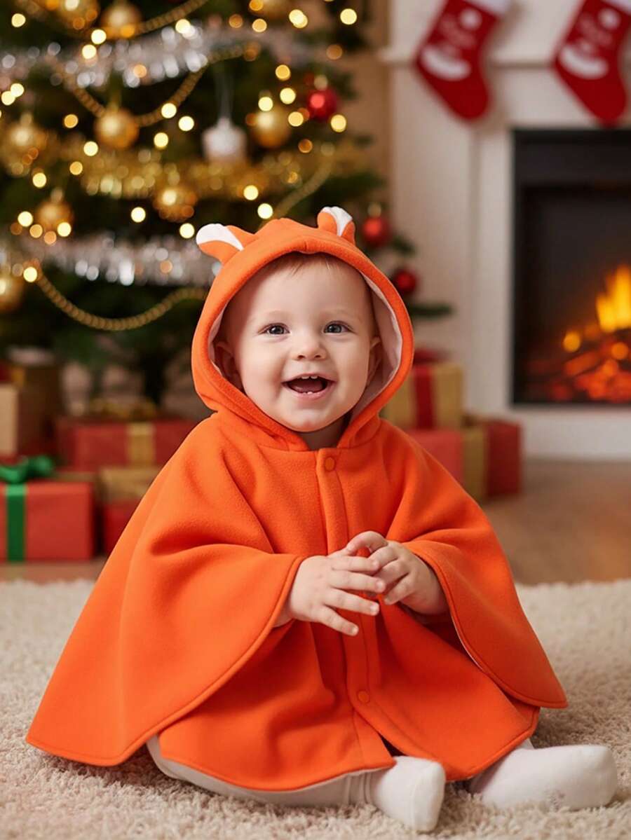 BOARNSEORL 男婴连帽斗篷外套，防风披风，时尚可爱，适合秋冬季外出和圣诞节穿着 - 橘色 - 查看 1