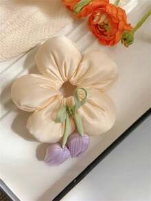 1pc Unique High-End Blogger Style Sponge Flower Hair Scrunchie, 3D Bread Hair Tie, Vacation Style Big Coil Hair Accessory, 3D Tulip Big Coil Hair Scrunchie, High-End Bun Hair Tie, Suitable For Daily, Campus, Holiday, Party, Vacation ,Beauty ,Ponytail Holders ,Hair Elastics ,Hair Rubber Bands ,Hair Rope