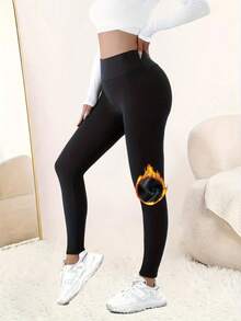 2pcs Women's Solid Color Daily Casual Warm High Waist Leggings, Winter Warm Thick Tight Soft Yoga Pants, Women's Clothing