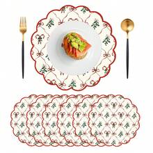 1pc/Set Candy Bow Floral Pattern Christmas Linen Flower Placemat, 38*38cm Seasonal Kitchen Dining Table Decor Plate Mat, Christmas Party Decoration, Home Decor - Multicolor - View 6