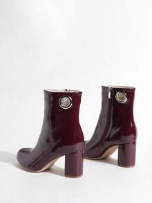 女士时尚派对PU皮革索环粗高跟踝靴