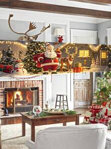 1 Stück, 45,72 x 200,66 cm Polyester Festbanner, Weihnachtsmann, Weihnachtsbaum, Rentier, Schneemann, ohne Strombedarf, vielseitig einsetzbare Feiertags-Dekoration für Innenräume, Garten, Zaun, Kamin, Terrasse, perfekt für Weihnachten, Winter, Neujahr, einfach aufzuhängen