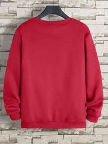 Manfinity Dauomo Men Letter Printed Round Neck Thermal Lined Casual Sweatshirt, Suitable For Autumn And Winter-White And Navy Off-The-Shoulder Cropped Top - 紅色 - 查看 2