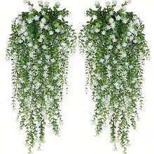1/4 pièces Plantes artificielles suspendues Plantes murales suspendues en eucalyptus faux Plantes suspendues en plastique résistant aux UV Décoration artificielle pour fête, mur, porche, mariage
