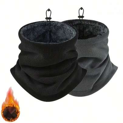 2-Pack Men's Thermal Neck Warmer - Heavyweight Windproof Thermal Face Mask, Soft Fleece Lining, Breathable Polyester Knit, Suitable For Winter Cycling, Outdoor Activities, Skiing And Motorcycle Riding - Multifunctional Balaclava, Hand Wash Only - Solid Black, Gray - Suitable For Cold Weather And Layering, Cold Weather Layering Outfit, Motorcycle Riding Gear, Men's Winter Accessories, Windproof Face Mask, Functional Face Mask, Solid Color Design, Heavyweight Fabric, Durable Insulation Material, Men's Winter Sports