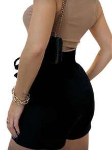 New 2025 Shorts With Belt, Pocket And Zipper On The Front - Black - View 2