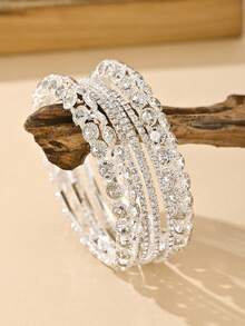 65毫米6件套时尚华丽中东风格水钻手工手链套装，优雅金色手镯配饰，女士珠宝，适合婚礼、日常佩戴 - 多件手鐲 - 查看 12