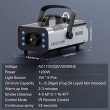 U'King 1200W Fog Machine Smoke Haze Generator, RGB LED Lights & Remote Control For Stage DJ Party Halloween - Ver 6