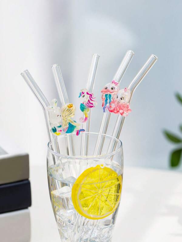 1PC/2PCS Flexible Ocean Series Glass Straw Set | Creative Octopus, Mermaid & Jellyfish Designs | Reusable For Milkshakes, Bubble Tea, Juice | Themed Party & Home Decor