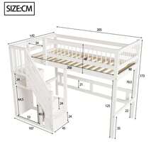 Letto in legno massello 90x200 con scala e contenitore, letto matrimoniale, letto per ragazzi, struttura in legno massello, versione alta