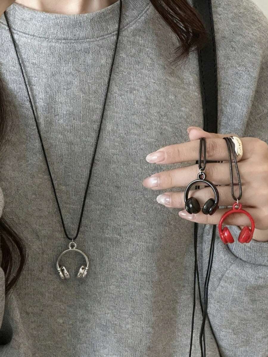 1pc Earphone Necklace, Red/Black/Silver/Ombre Pink/Ombre Purple Earphone Necklace, Unique & Fun Necklace, Holiday & Party Gift Necklace, Suitable For Gatherings, Daily Wear And Theme Parties