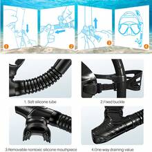 带排气阀的干式呼吸管 - 成人呼吸管装备，配有舒适的硅胶咬嘴和快速释放夹 - 水肺潜水、浮潜、自由潜水、鱼叉捕鱼、游泳