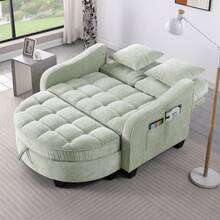 Two-Seater Sofa, Double Sofa Chaise Longue, With Irregular Armrests And Backrests, Footrest With Storage Space, Comes With Two Small Throw Pillows, Suitable For Living Room And Bedroom - Cyan - Màu xanh Bạc hà - Xem 3